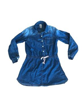 Osh Kosh Denim Dress Girls Button Up Drawstring Waist Size 7 Cotton